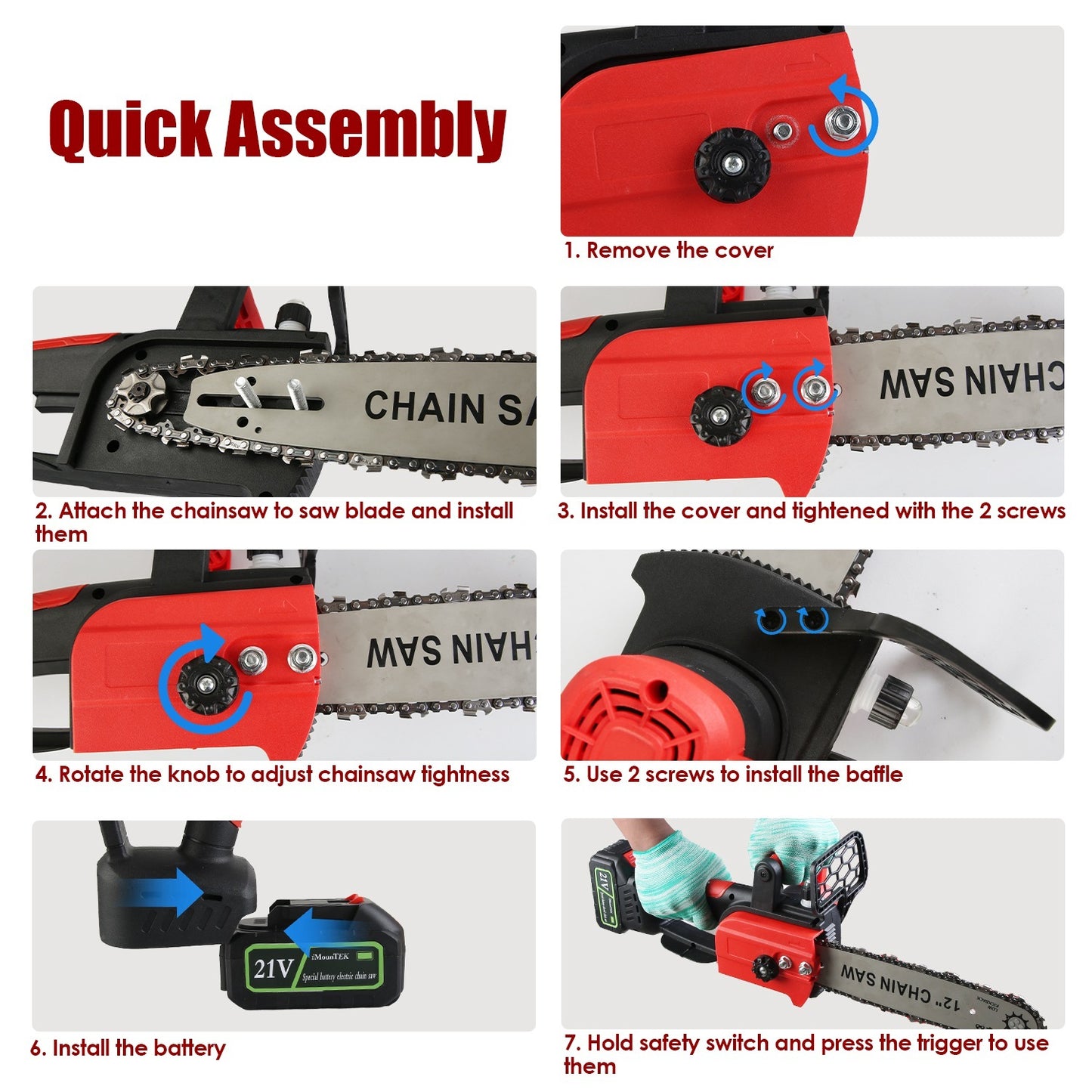 1Pc 12Inch Electric Cordless Chainsaw With 2Pcs 21V 3000mAh Battery And Charger Brushless Battery Operated Handheld Chainsaw With Auto Oiler Safety Switch For Tree Trimming Wood Cutting