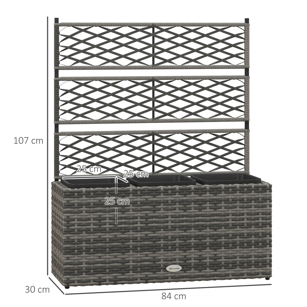 33L Light Grey Rattan Planter with Trellis for Climbing Plants - soilcommander