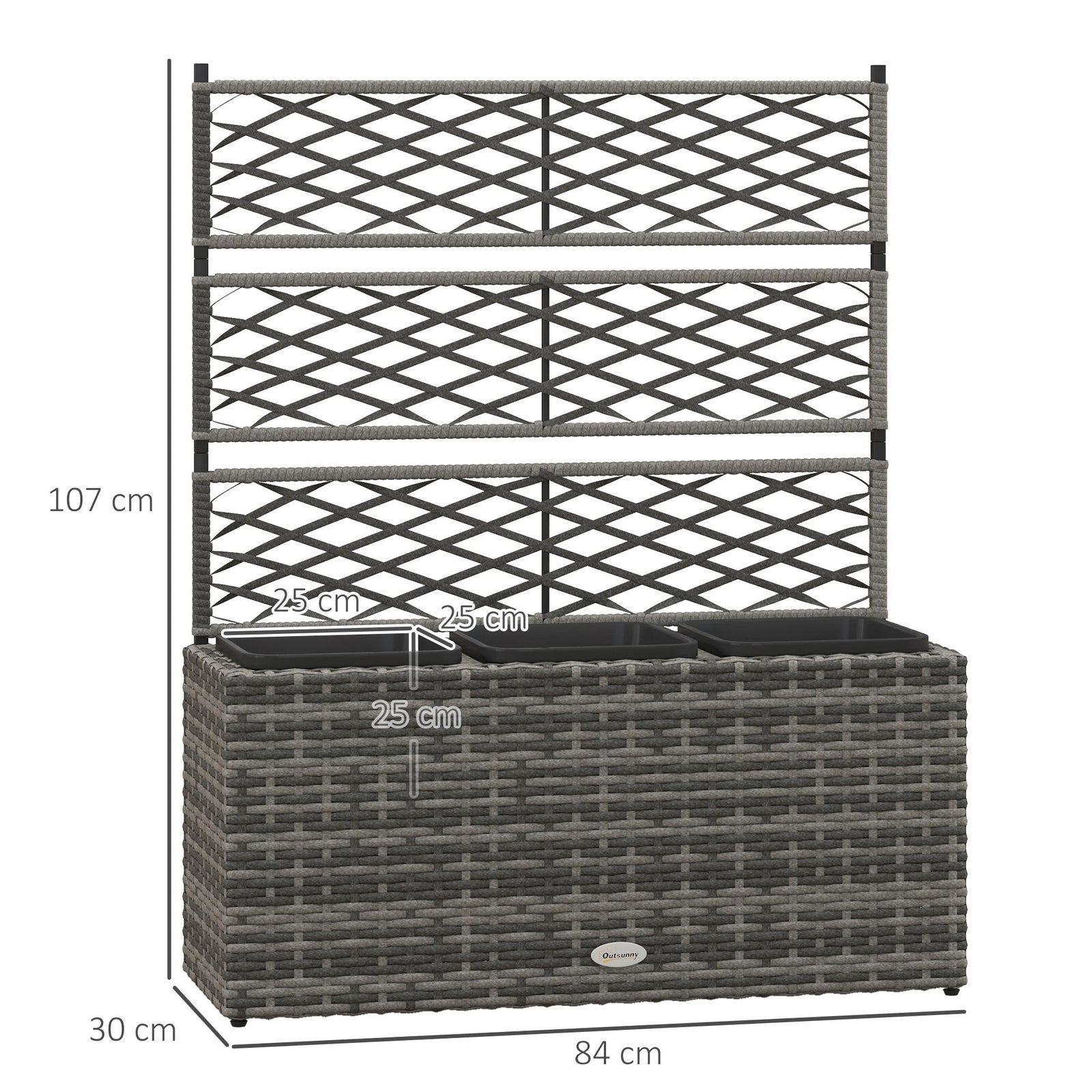 33L Light Grey Rattan Planter with Trellis for Climbing Plants - soilcommander