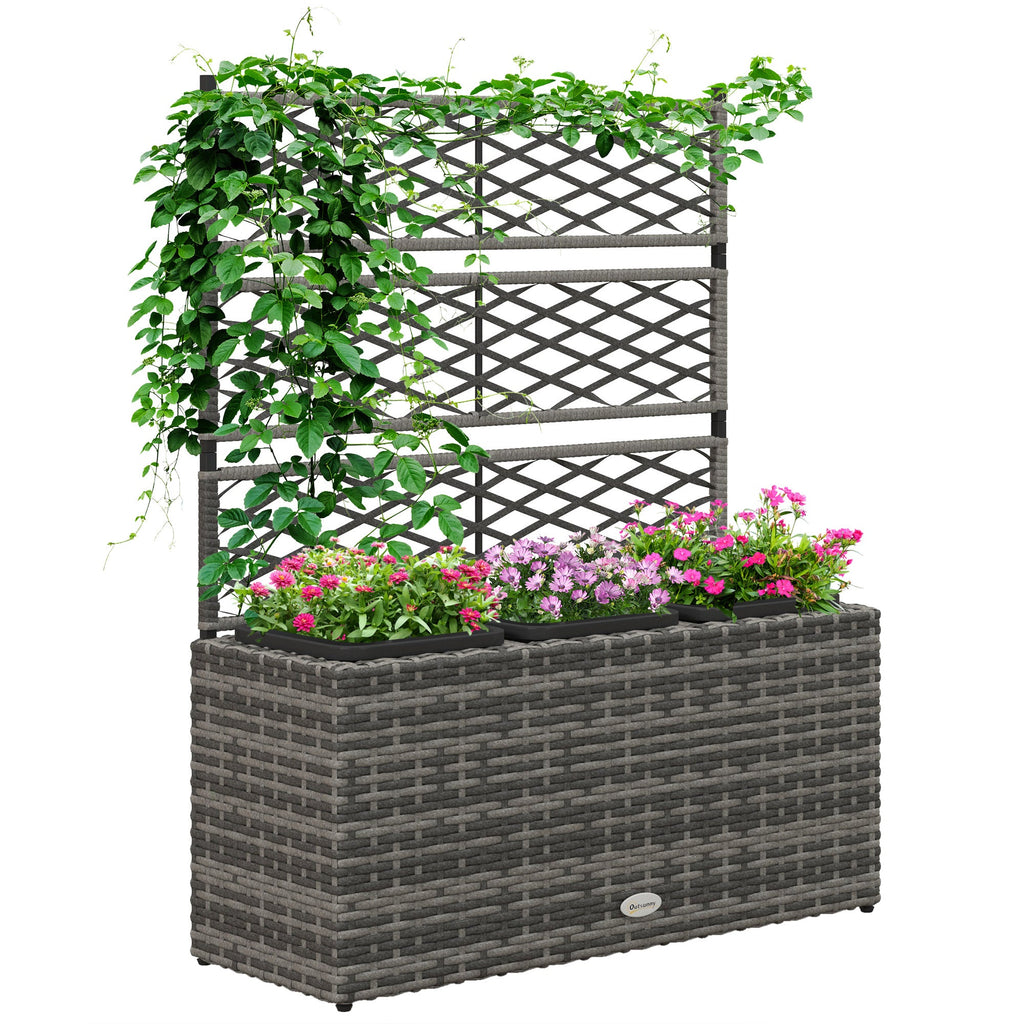 33L Light Grey Rattan Planter with Trellis for Climbing Plants - soilcommander