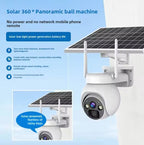 Solar-powered 360-degree panoramic ball machine with camera on a blue background