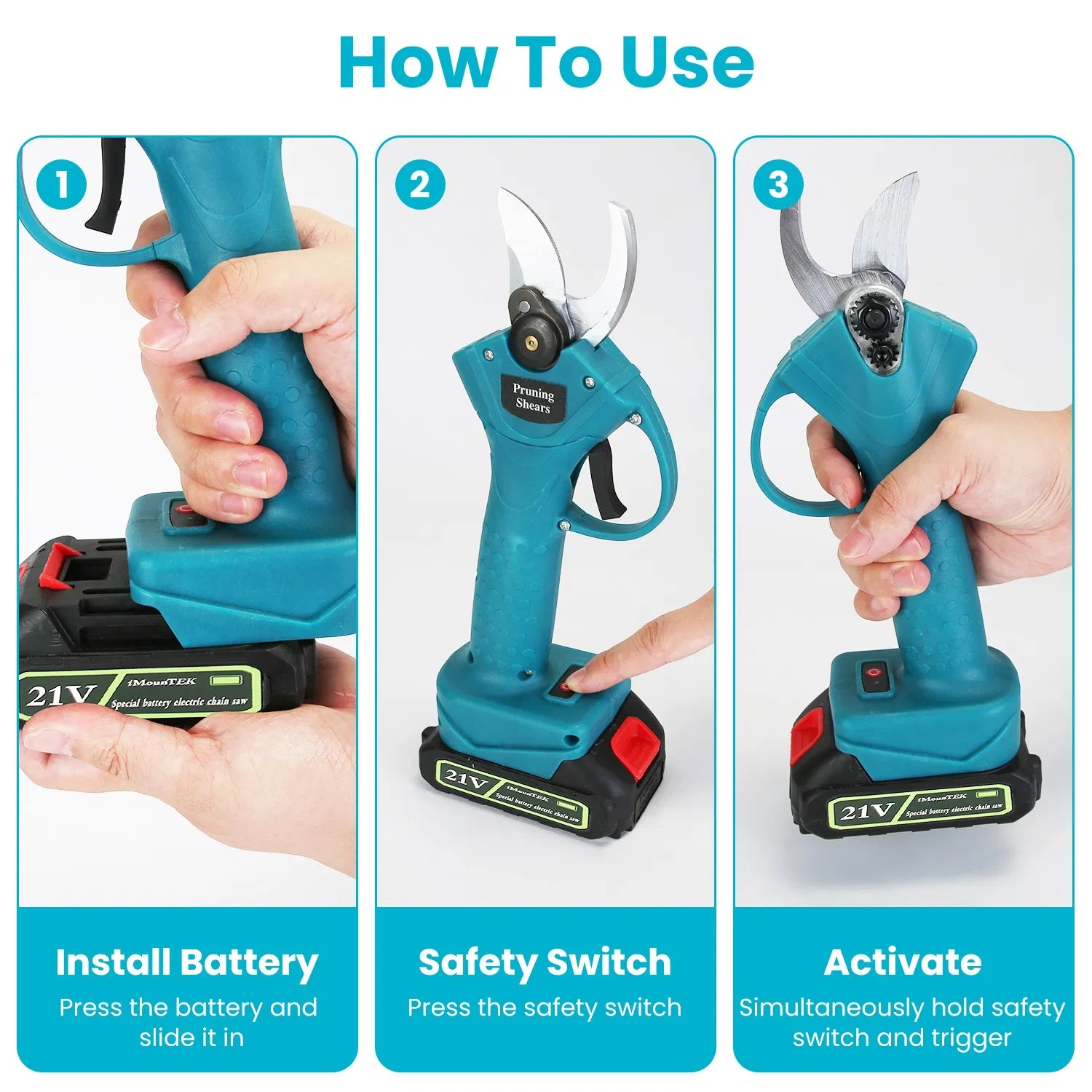 4-in-1 Electric Pruning Shears & Pole Saws with 2Pcs 3000mAh Batteries