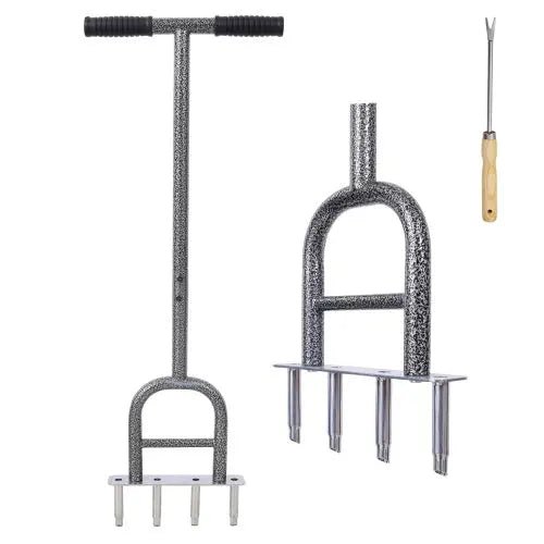 4 Corer Manual Plug Lawn Grass Aerator Tool with Soft Rubber Grip for Loosening Soil - SoilCommander