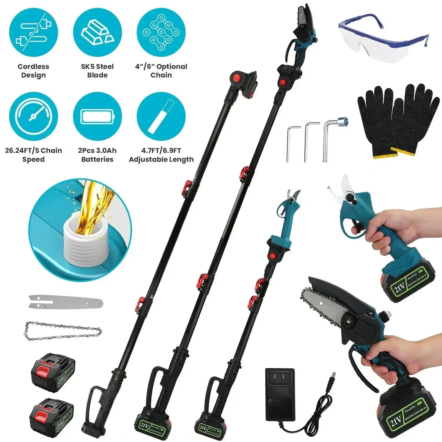 4 - in - 1 Electric Pole Saw & Pruning Shear Combo With Dual Batteries - soilcommander