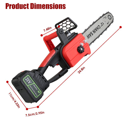 1Pc 12Inch Electric Cordless Chainsaw With 2Pcs 21V 3000mAh Battery And Charger Brushless Battery Operated Handheld Chainsaw With Auto Oiler Safety Switch For Tree Trimming Wood Cutting