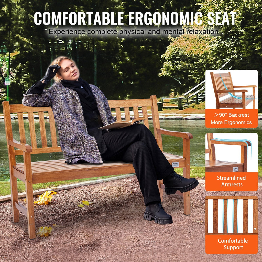 50 - Inch Solid Wood Garden Bench With Backrest & Armrests - soilcommander