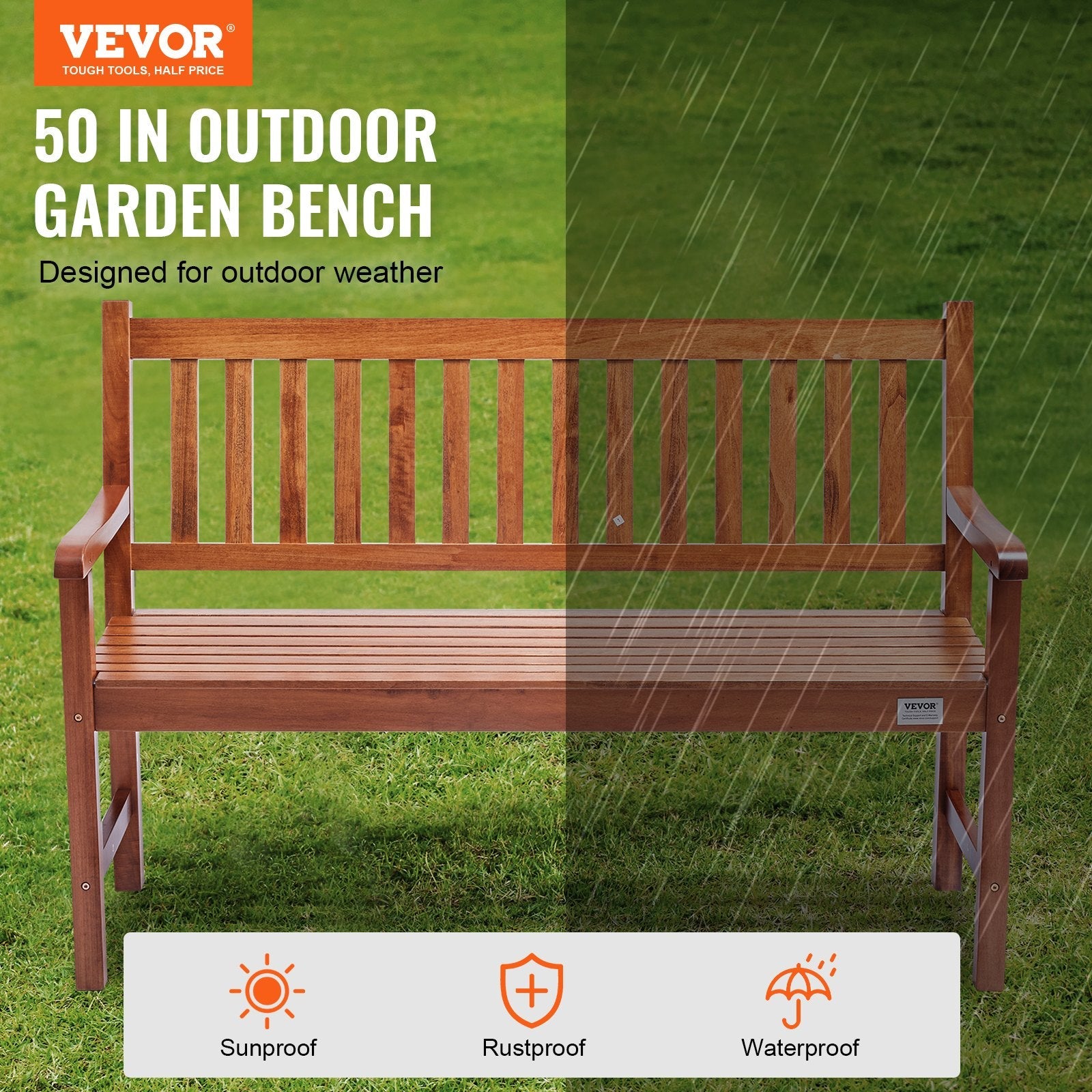 50 - Inch Solid Wood Garden Bench With Backrest & Armrests - soilcommander