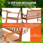 50 - Inch Solid Wood Garden Bench With Backrest & Armrests - soilcommander