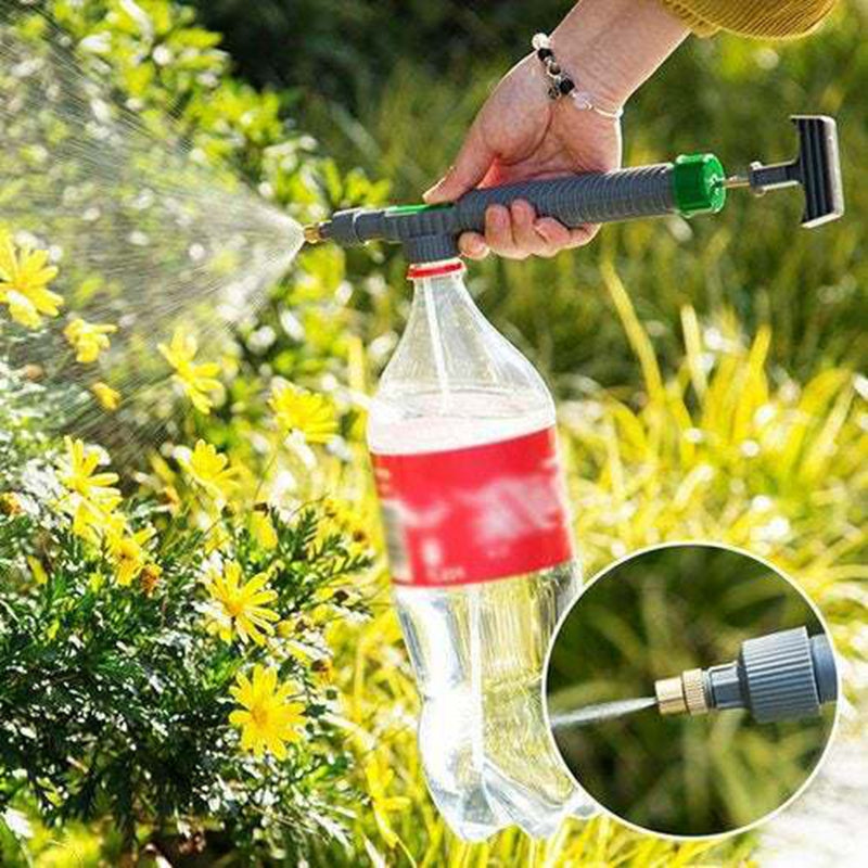 Adjustable bottle watering sprayer nozzle for easy garden and plant care, featuring a versatile spray pattern.