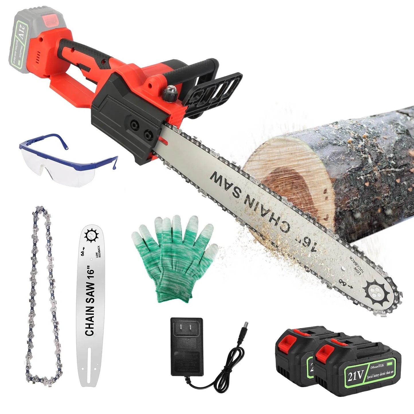 16Inch Electric Cordless Chainsaw With 2Pcs 21V 3.0Ah Battery And Charger Brushless Battery Operated Handheld Chainsaw With Auto Oiler Safety Switch For Tree Trimming Wood Cutting