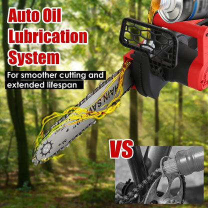 1Pc 12Inch Electric Cordless Chainsaw With 2Pcs 21V 3000mAh Battery And Charger Brushless Battery Operated Handheld Chainsaw With Auto Oiler Safety Switch For Tree Trimming Wood Cutting