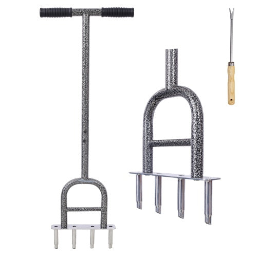 4 Corer Manual Plug Lawn Grass Aerator Tool with Soft Rubber Grip for Loosening Soil