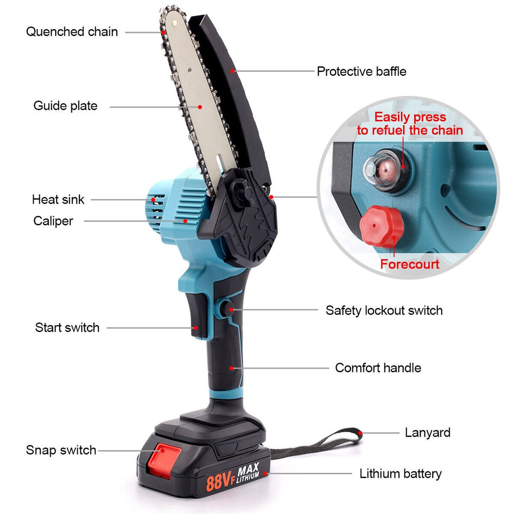8 - Inch Cordless Mini Chainsaw Kit with 2 Batteries - soilcommander