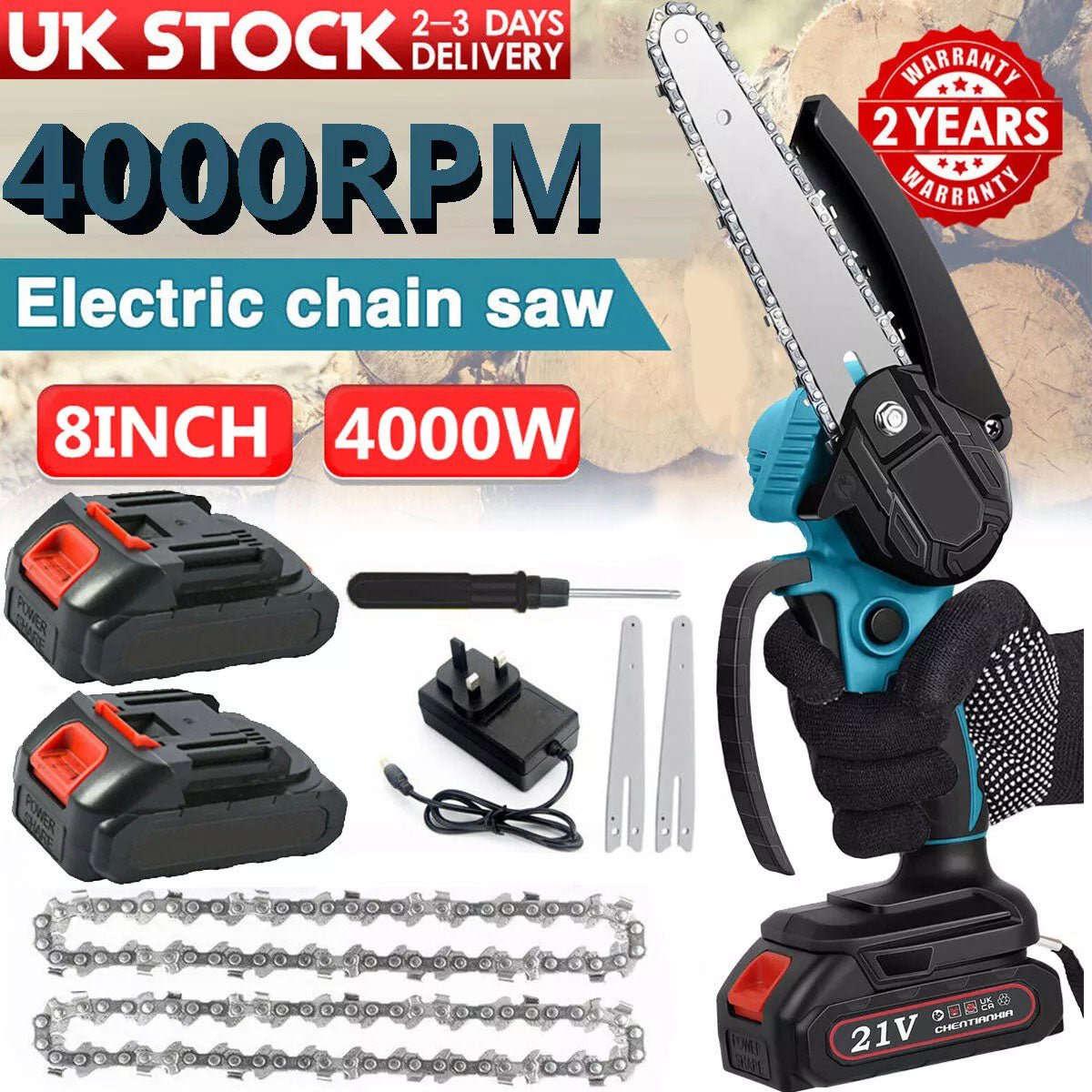 8 - Inch Cordless Mini Chainsaw Kit with 2 Batteries - soilcommander