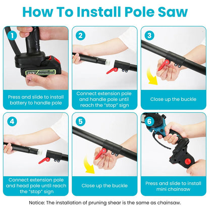 4-in-1 Pole Pruning Shears, Electric Pruning Shears & Pole Saws For Tree Trimming With 7 Adjustable Head Angles,Cordless Pole Shears And Battery Pole Saw With 2Pcs 3000mAh Rechargeable Batteries