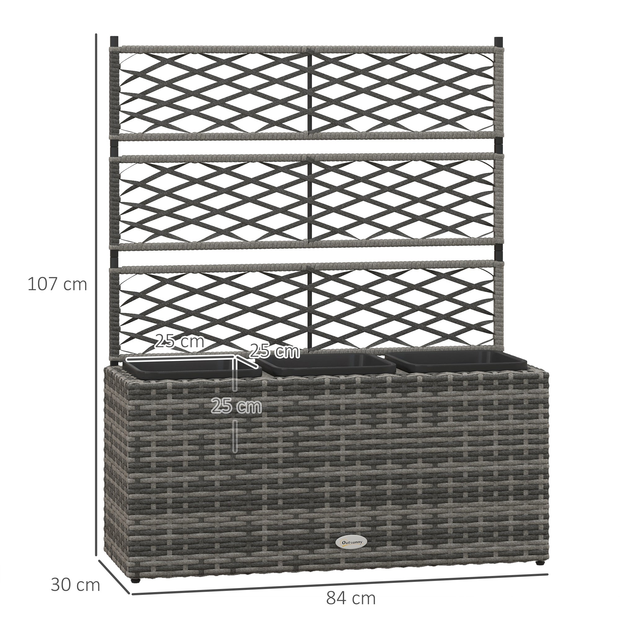 33L Garden PE Rattan Planter With Trellis, Free Standing Flower Raised Bed For Garden, Garden Planter For Climbing Plants, 84cm X 30cm X 107cm, Light Grey