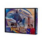 Remote control air swimming shark toy in flight, showcasing its sleek design and infrared functionality.