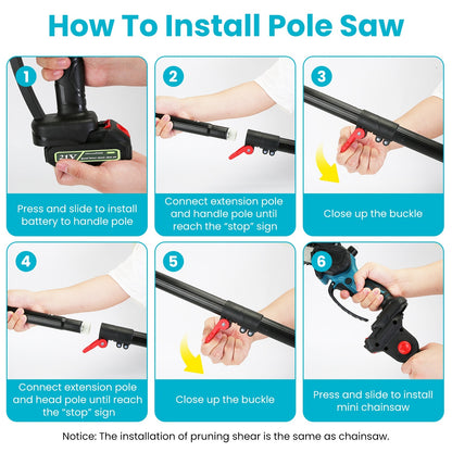 4 In 1 Cordless Pruning Shear And Electric Chainsaw With Max 5.5FT Extension Poles 4in Or 6in Pole Saw SK5 Blade Brushless Pruning Shear With 2Pcs 3.0Ah Batteries For Garden Yard