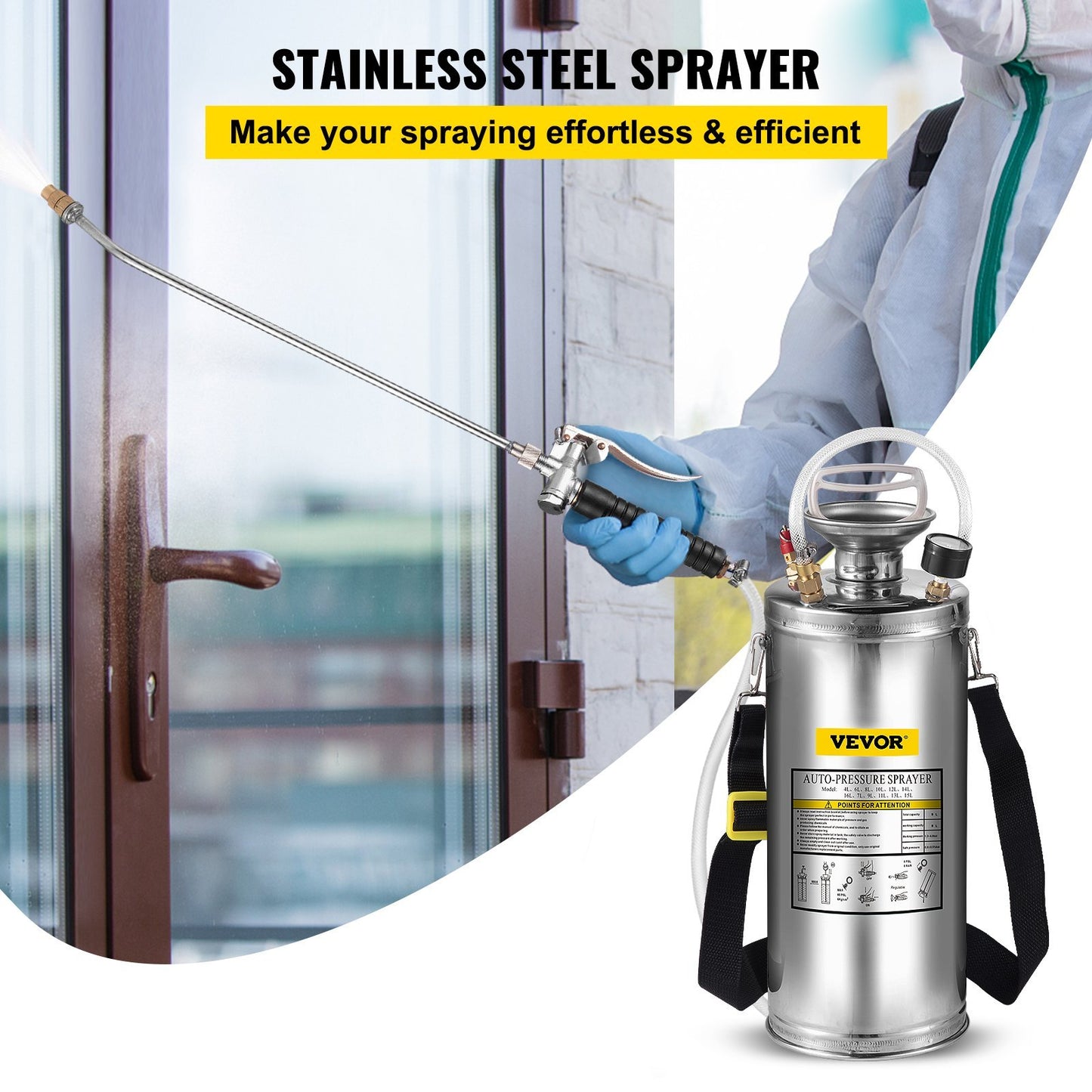 Stainless Steel Sprayer 8L Household Gardening And Floor Cleaning Sprayer, Suitable For The Current Neds Of Industry, Agriculture, Commerce, Medicine And Other Industries