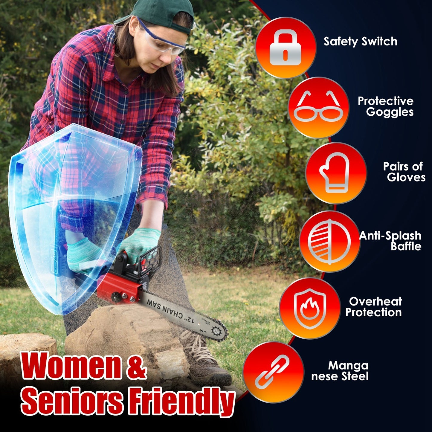 1Pc 12Inch Electric Cordless Chainsaw With 2Pcs 21V 3000mAh Battery And Charger Brushless Battery Operated Handheld Chainsaw With Auto Oiler Safety Switch For Tree Trimming Wood Cutting