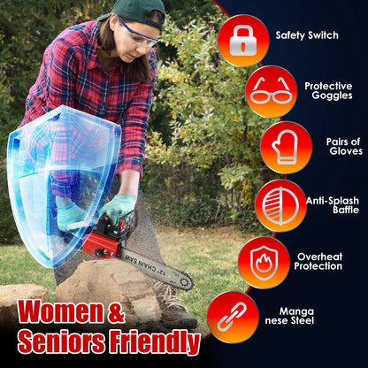 1Pc 12Inch Electric Cordless Chainsaw With 2Pcs 21V 3000mAh Battery And Charger Brushless Battery Operated Handheld Chainsaw With Auto Oiler Safety Switch For Tree Trimming Wood Cutting