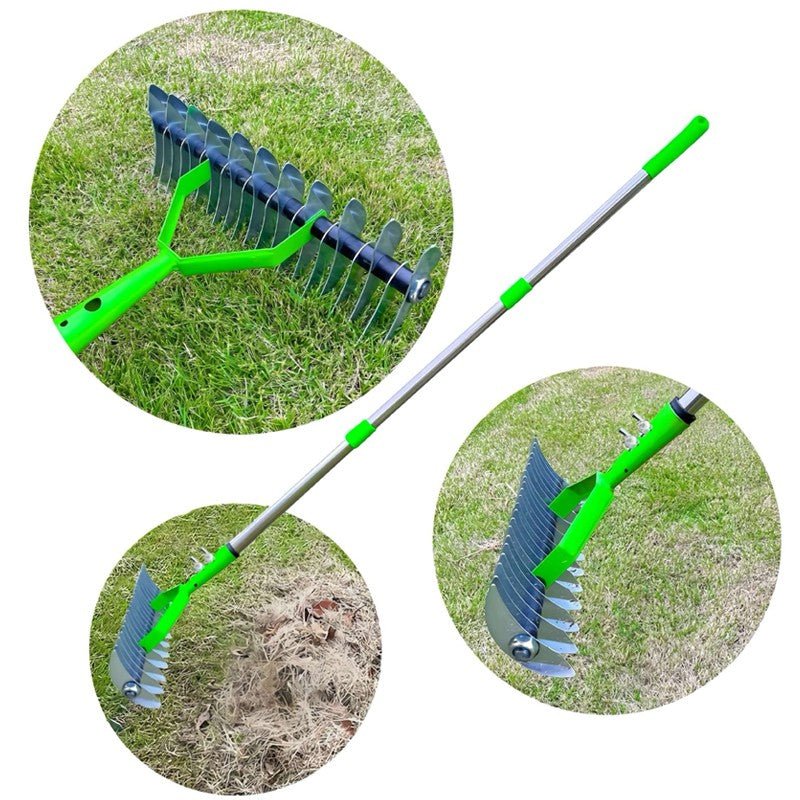 Adjustable Lawn Dethatcher Rake in Stainless Steel - soilcommander