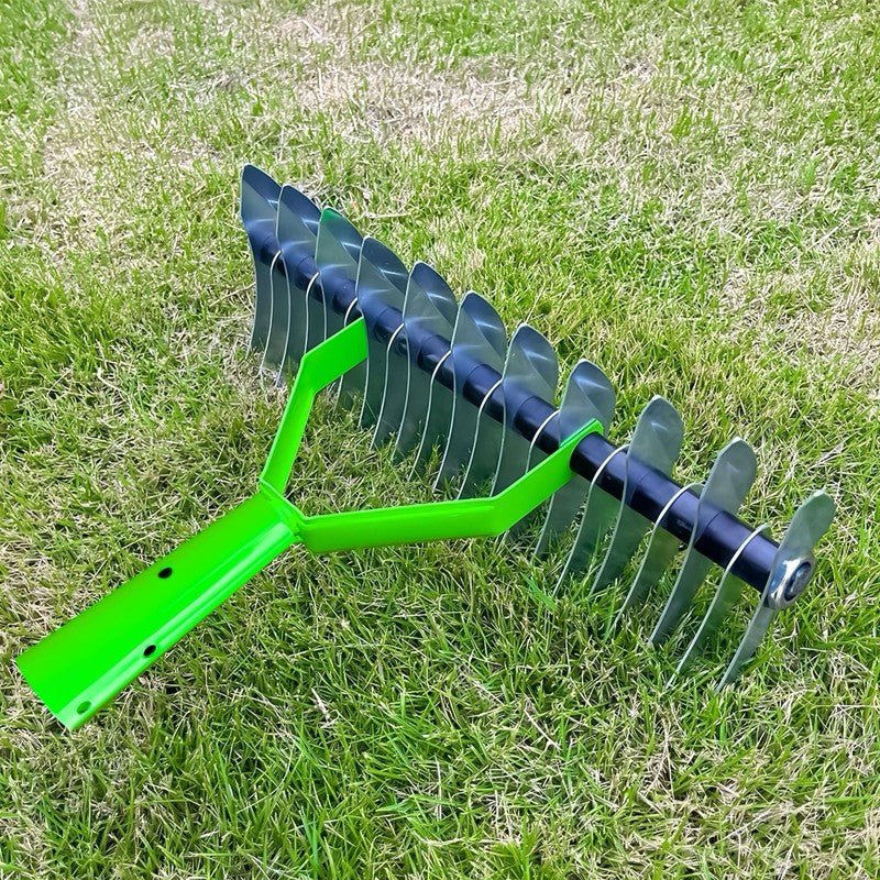 Adjustable Lawn Dethatcher Rake in Stainless Steel - soilcommander