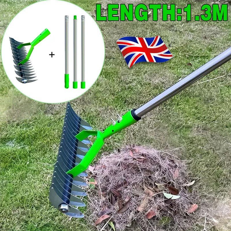Adjustable Lawn Dethatcher Rake in Stainless Steel - soilcommander