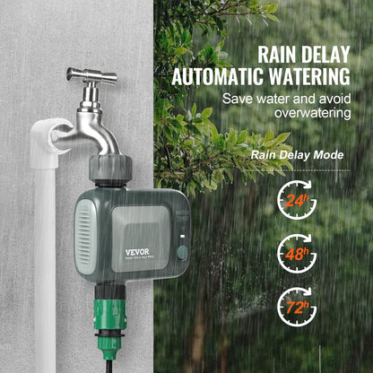 VEVOR WiFi Sprinkler Timer, Single Outlet, Smart Hose Faucet Water Timer With Brass Inlet, APP Control Via 2.4Ghz WiFi Or Bluetooth, Voice Control With Alexa Google Assistant, IPX6 For Yard Watering