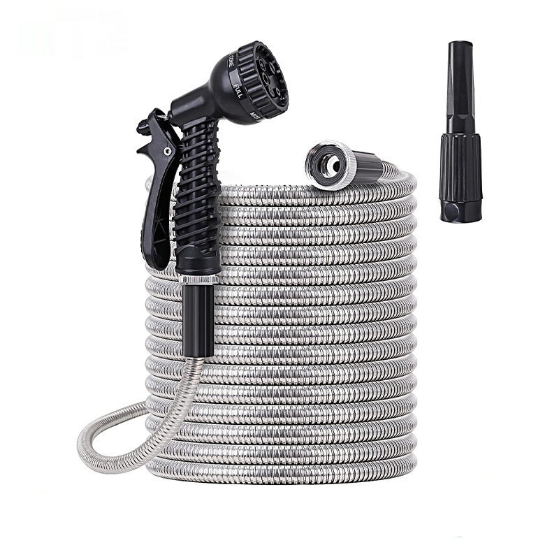 100ft Flexible Stainless Steel Garden Hose with 10-Pattern Spray Nozzles