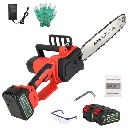 16Inch Electric Cordless Chainsaw With 2Pcs 21V 3.0Ah Battery And Charger Brushless Battery Operated Handheld Chainsaw With Auto Oiler Safety Switch For Tree Trimming Wood Cutting