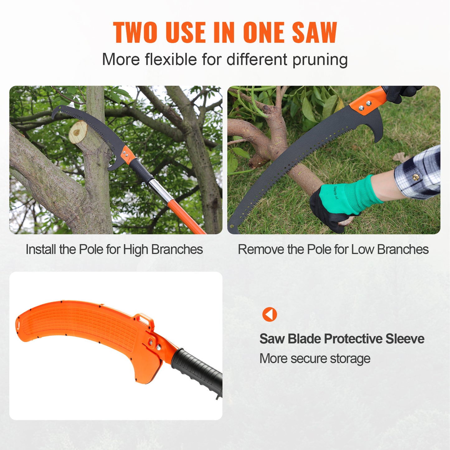 VEVOR Manual Pole Saw, 7.3 27 Ft Extendable Tree Pruner, Sharp Steel Blade High Branches Trimming, Manual Branch Trimmer With Lightweight 8 Fiberglass Handles, For Pruning Palms And Shrubs
