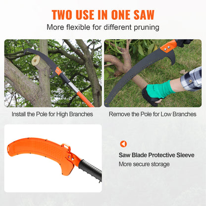 VEVOR Manual Pole Saw, 7.3 27 Ft Extendable Tree Pruner, Sharp Steel Blade High Branches Trimming, Manual Branch Trimmer With Lightweight 8 Fiberglass Handles, For Pruning Palms And Shrubs