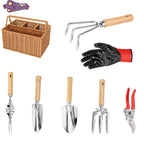 Complete Garden Care Set – Pruners, Gloves, Hoe & Shovel with Wooden Handle