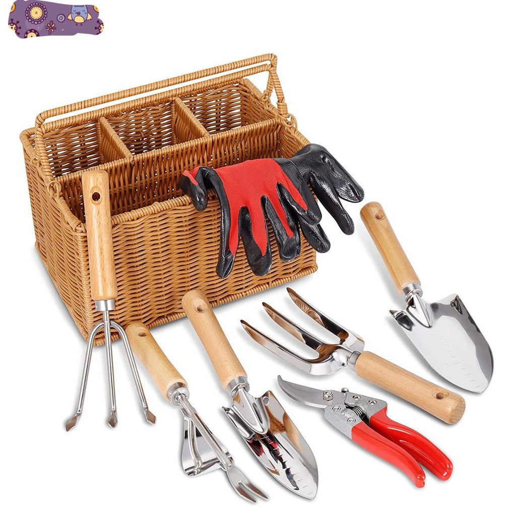 Complete Garden Care Set – Pruners, Gloves, Hoe & Shovel with Wooden Handle