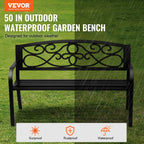 Classic Metal Garden Bench with Floral Backrest, 50 - Inch - soilcommander