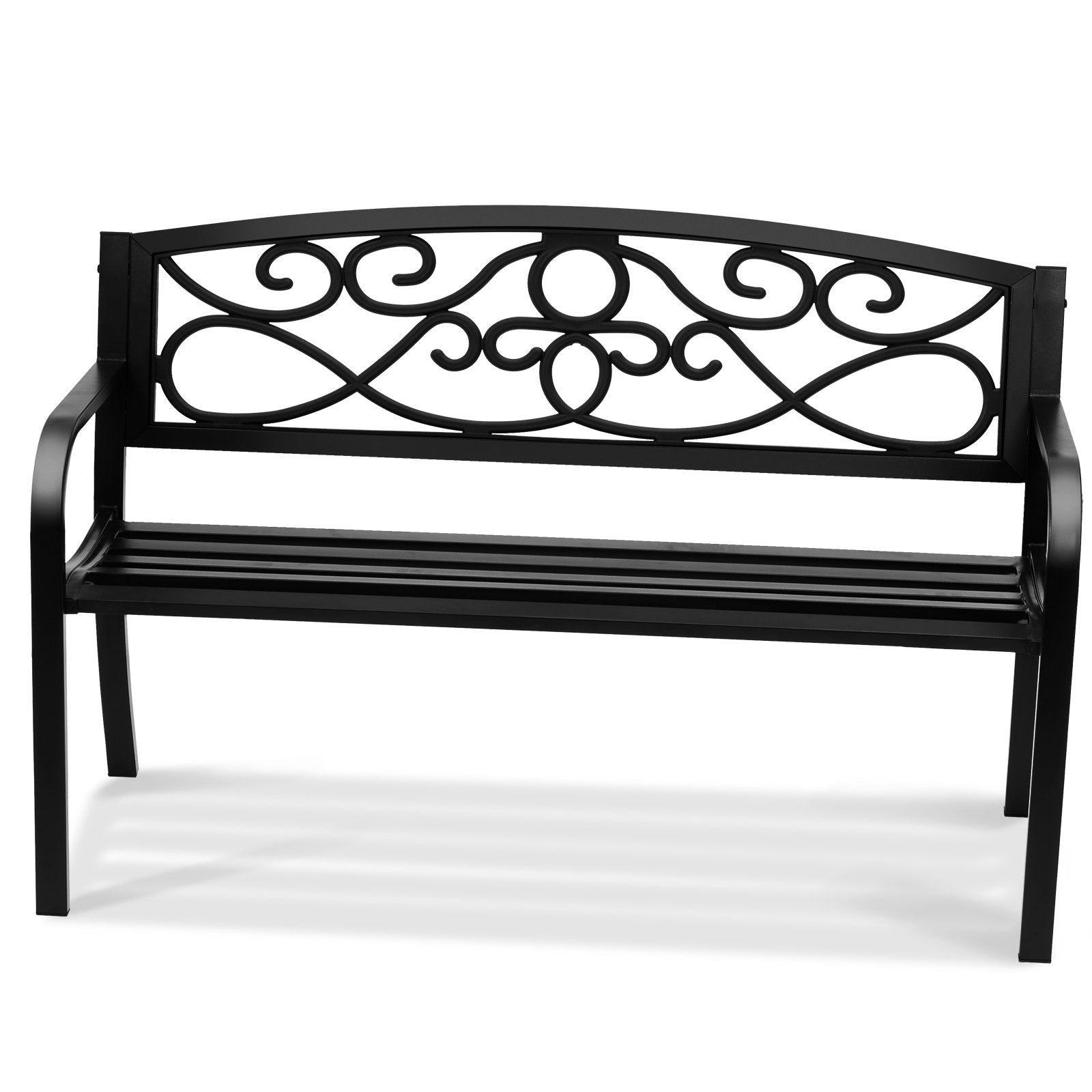 Classic Metal Garden Bench with Floral Backrest, 50 - Inch - soilcommander