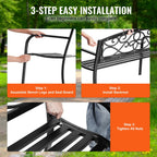 Classic Metal Garden Bench with Floral Backrest, 50 - Inch - soilcommander
