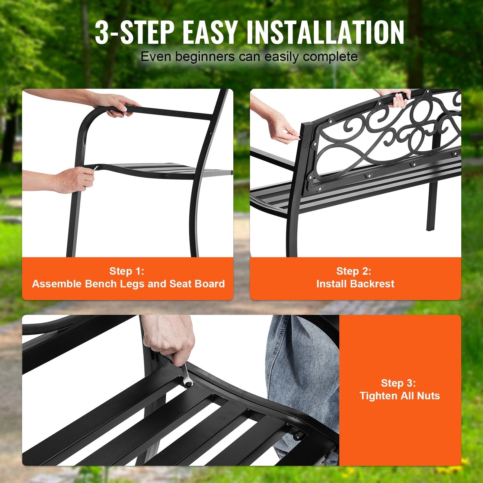 Classic Metal Garden Bench with Floral Backrest, 50 - Inch - soilcommander