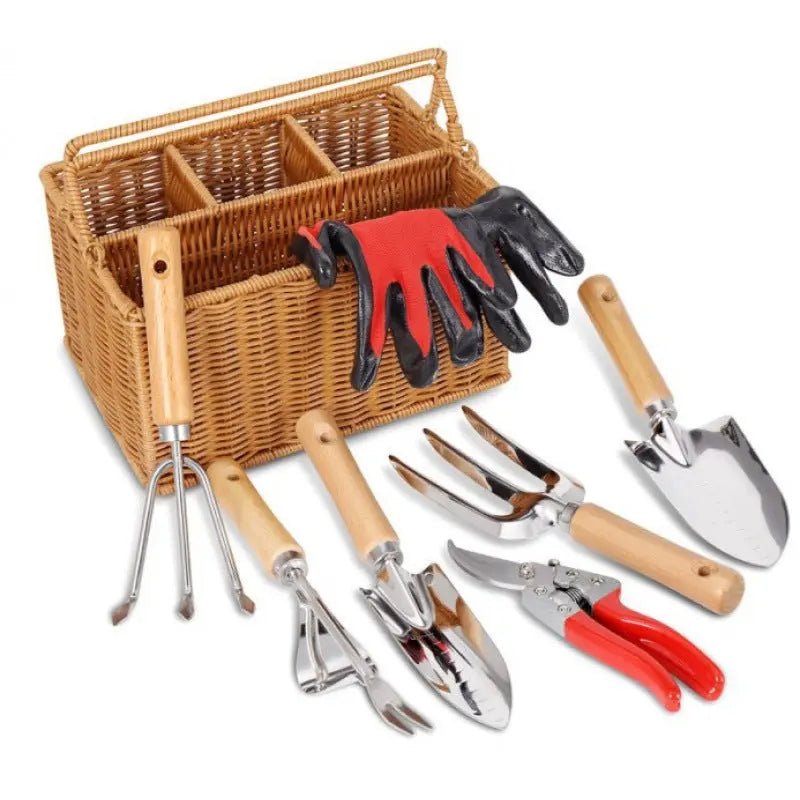 Complete Garden Care Set – Pruners, Gloves, Hoe & Shovel with Wooden Handle - soilcommander