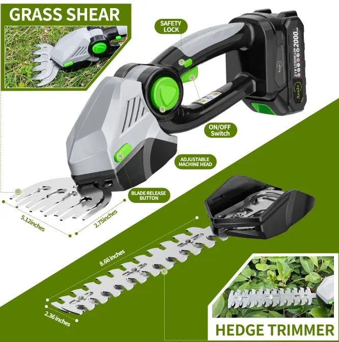 Cordless 2 - in - 1 Hedge Trimmer & Grass Shears Kit with dual Batteries - soilcommander