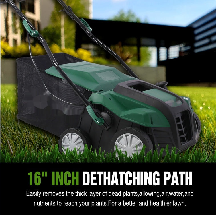 Metal Manual Garden Mower and Dethatcher Scarifier With Removable Collection Bag