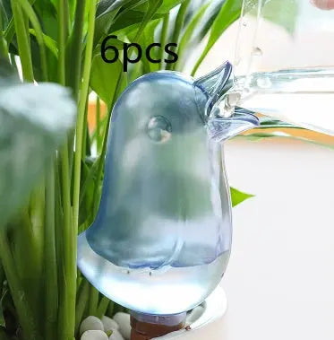 Bird-shaped plant watering device among green indoor plants, 6 pack garden tool