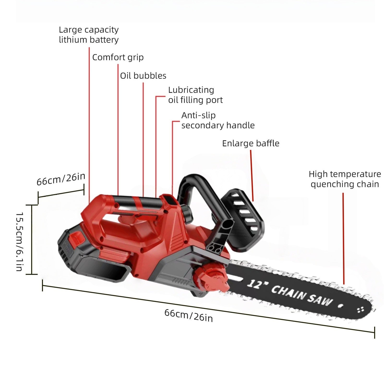 12 Inch Cordless Chainsaw,Electric Handheld Wood Cutter  Battery For 21V