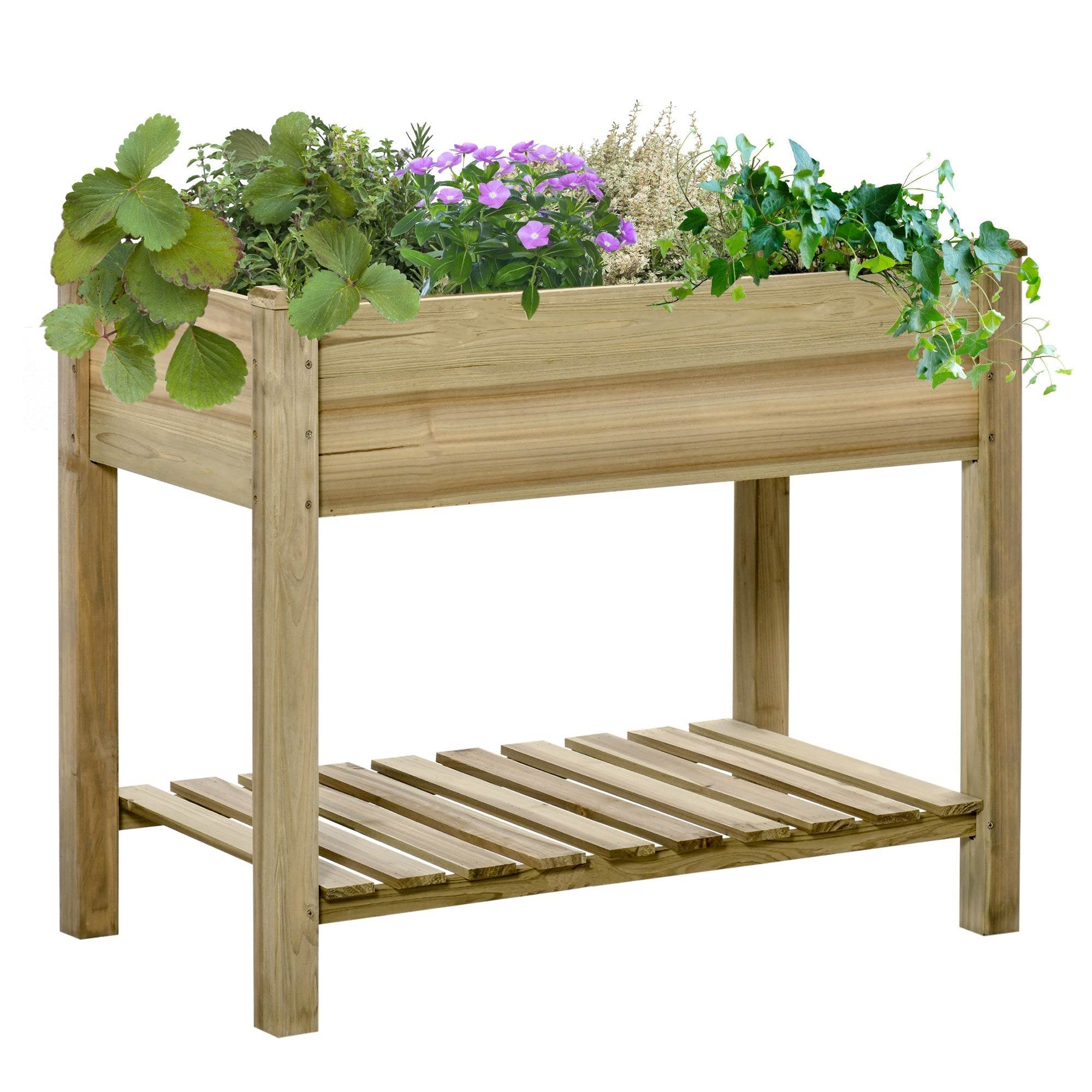 Elevated Wooden Raised Garden Bed with Shelf & Legs - soilcommander