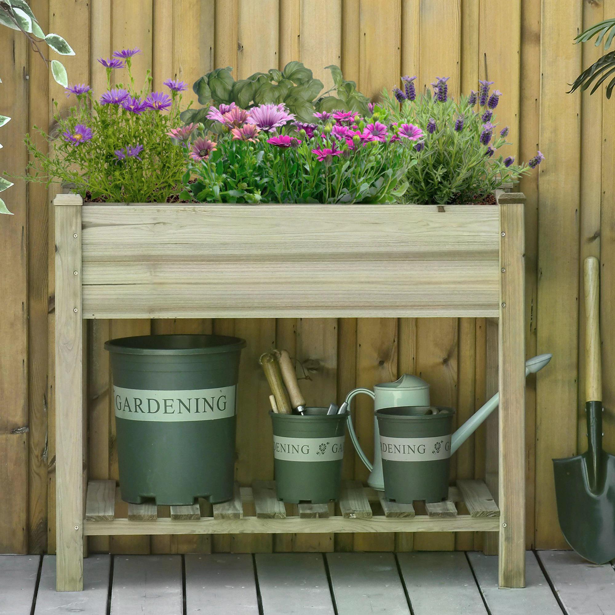 Elevated Wooden Raised Garden Bed with Shelf & Legs - soilcommander