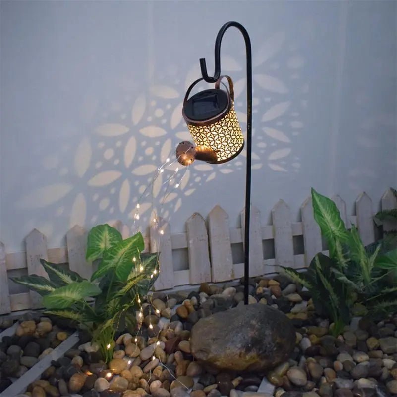 Enchanted Watering Can Outdoor Solar Watering Can Ornament Lamp Garden Art Light Decoration Hollow - out Iron Shower LED Lights - soilcommander