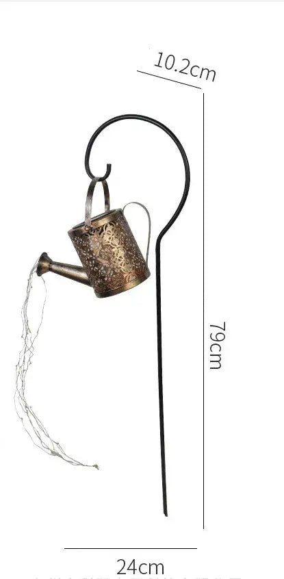 Enchanted Watering Can Outdoor Solar Watering Can Ornament Lamp Garden Art Light Decoration Hollow - out Iron Shower LED Lights - soilcommander
