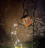 Enchanted Watering Can Outdoor Solar Watering Can Ornament Lamp Garden Art Light Decoration Hollow - out Iron Shower LED Lights - soilcommander