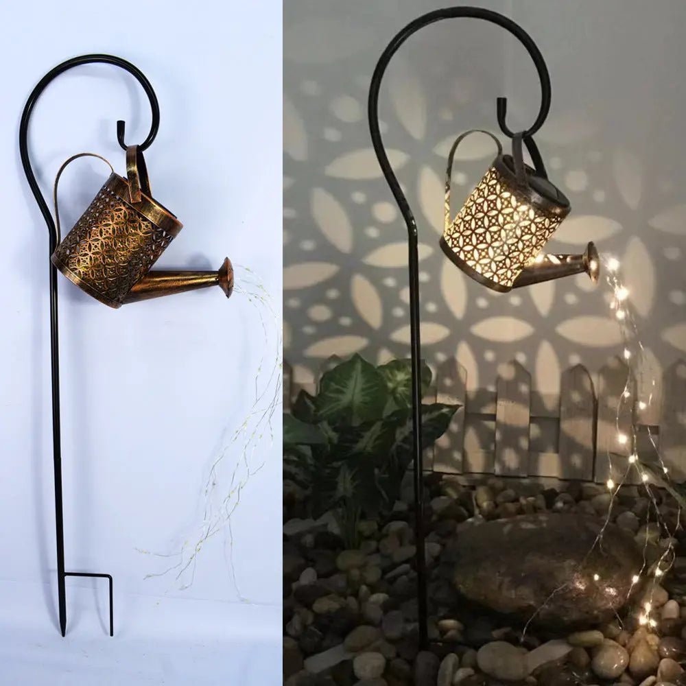 Enchanted Watering Can Outdoor Solar Watering Can Ornament Lamp Garden Art Light Decoration Hollow - out Iron Shower LED Lights - soilcommander